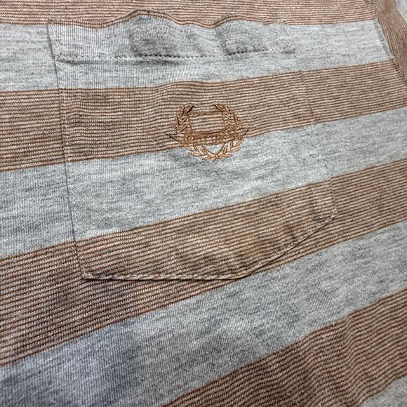 Vintage 90s Brittania Gray Orange Striped Tshirt Pocket Tee Mens Sml Fall Skater - Picture 5 of 10